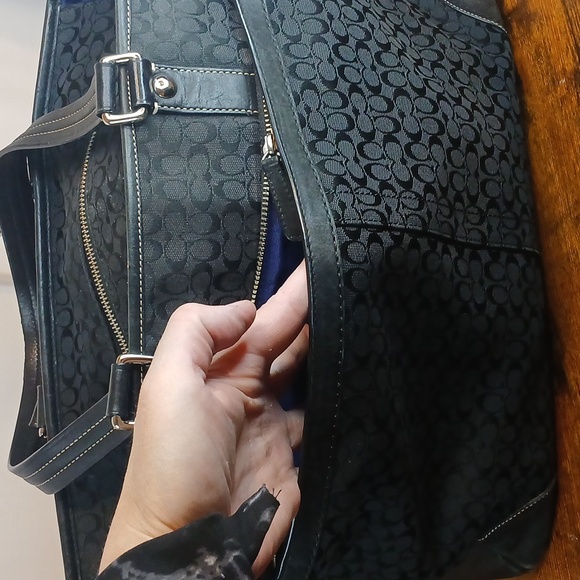 AUTHENTIC Coach SIGNATURE SMALL C HERITAGE STRIPE BLK WITH BLUE HUGE! Tote Bag - Picture 8 of 16
